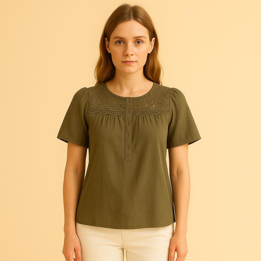 Eiramode | Women – Button-Front Embroidered Blouse – Casual Charm